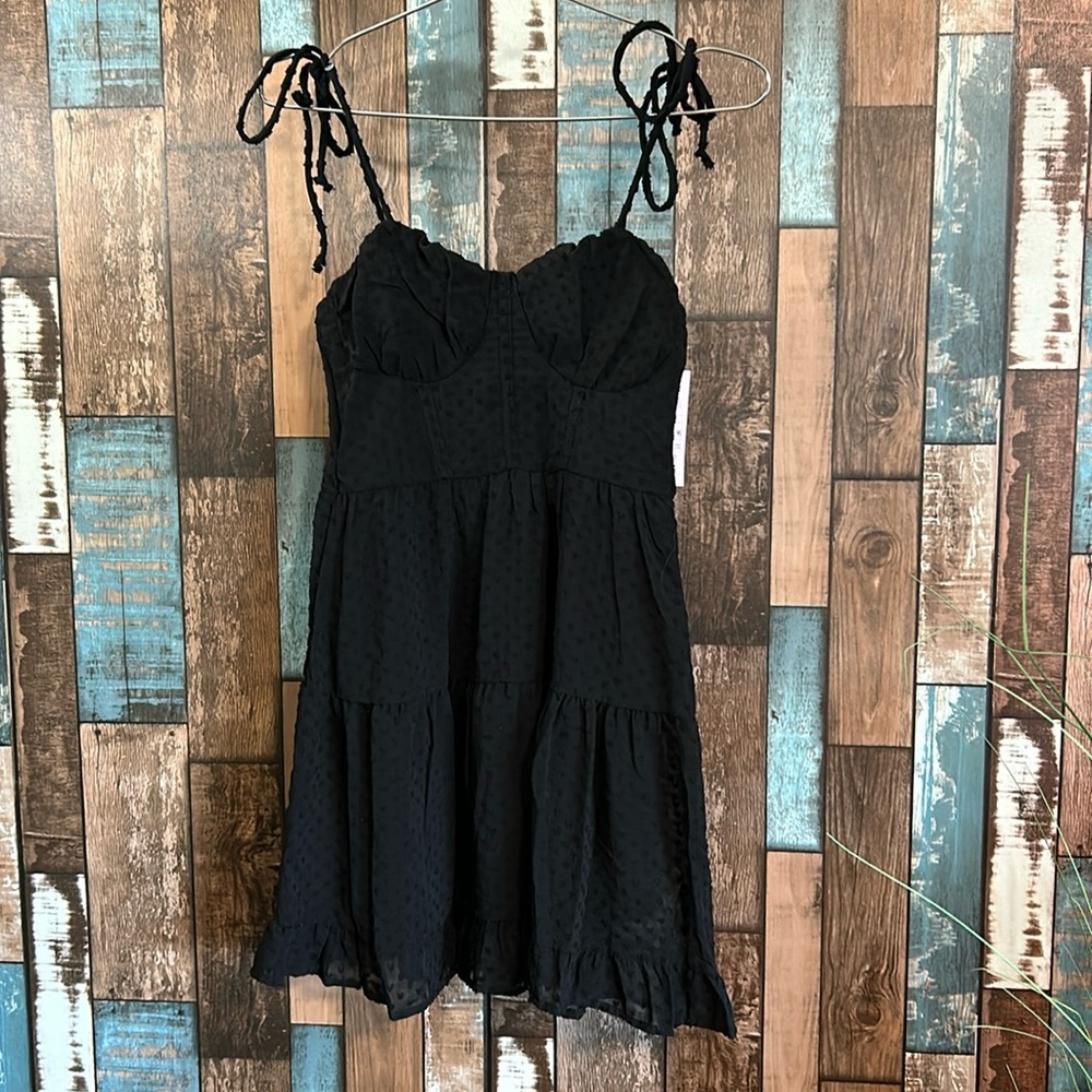 wild fable Black Swiss Dot Mini Dress with Tie Straps